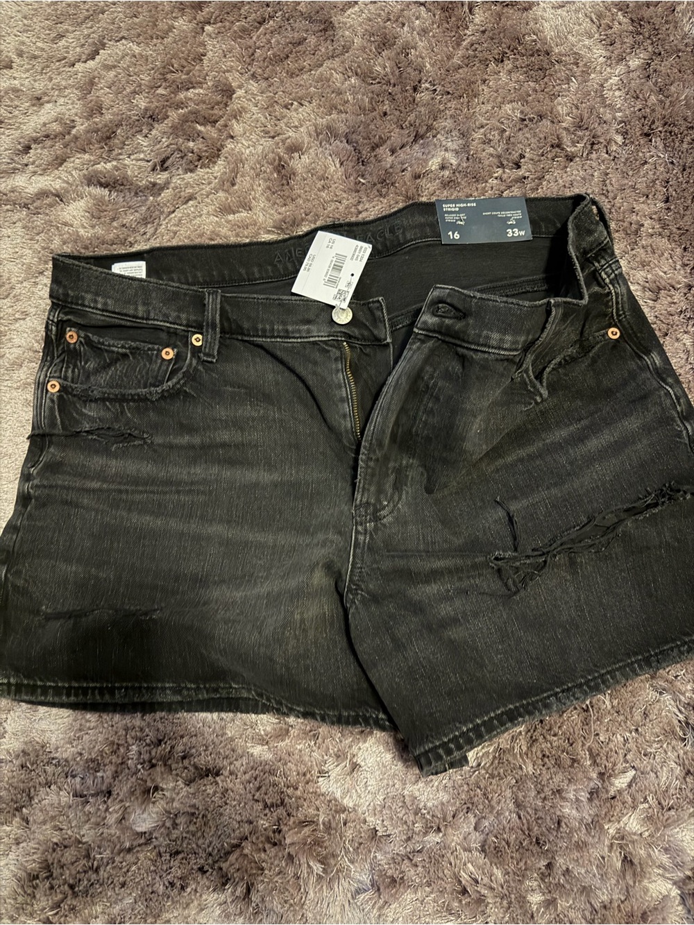 American Age Black Distressed Denim Shorts